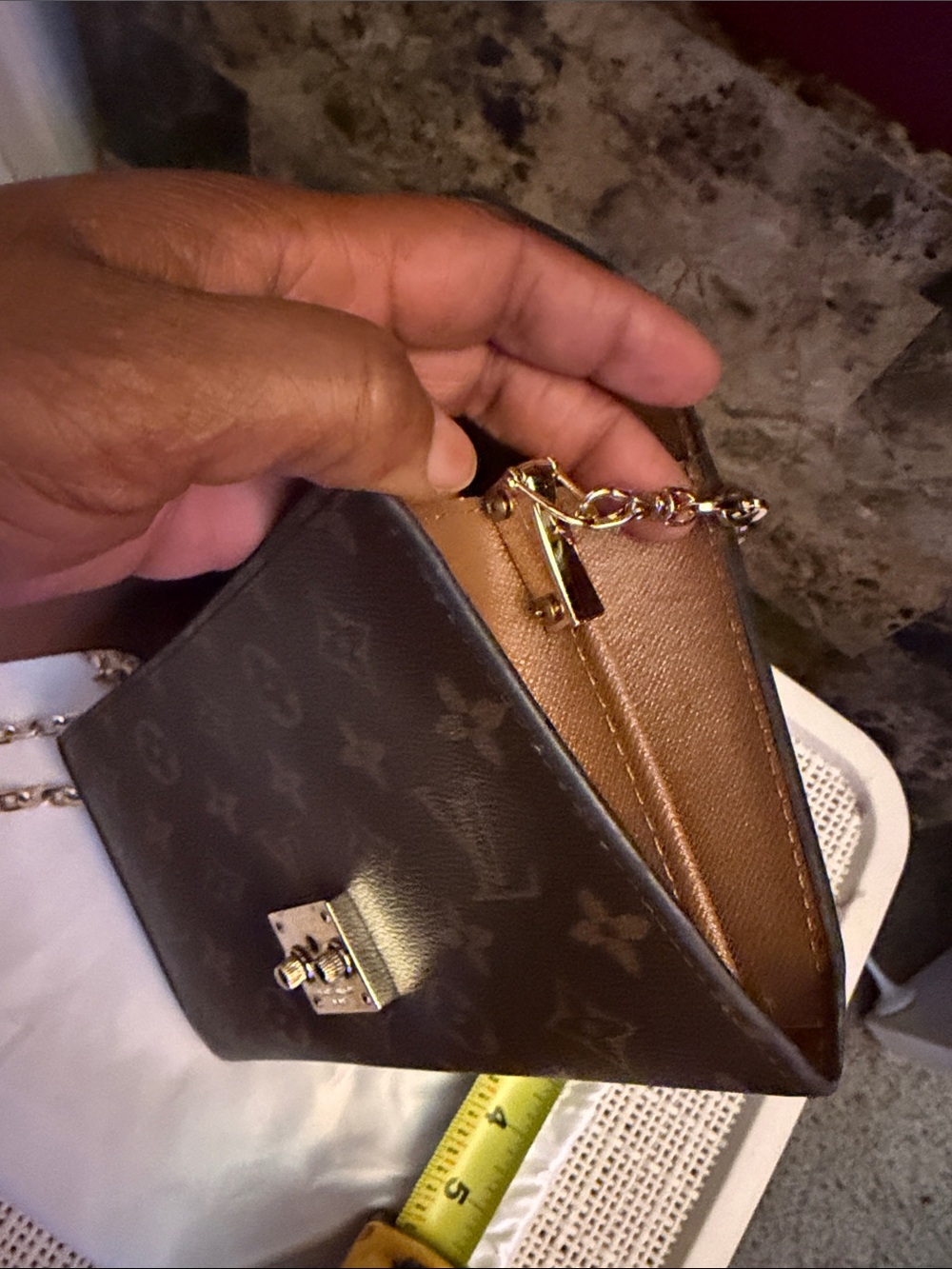 Brown Monogram Crossbody with Gold Chain - Picture 12 of 14